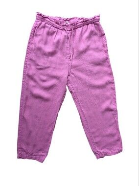 Mango 100% Linen Candy Pink Drawstring Pant Summer Dopamine Lightweight Small